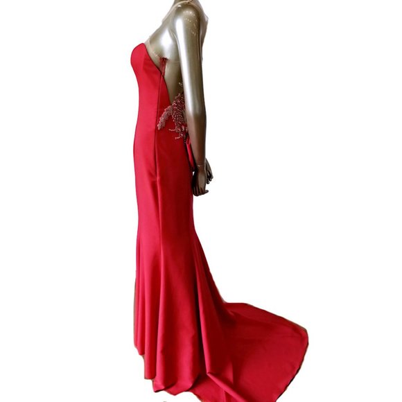 Vintage TATIK EDIZ Red Beaded Floral Detailed Evening Gown - Picture 10 of 11